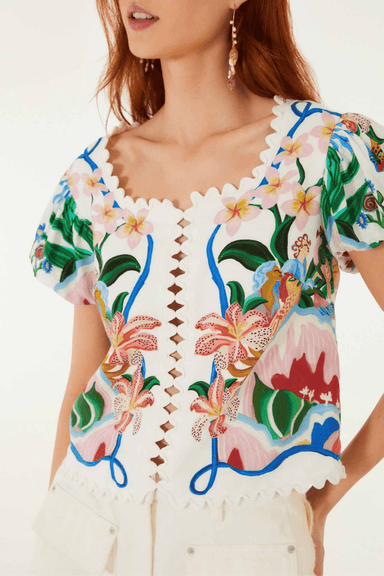 Farm Rio garden of life scarf scalloped blouse - Farm Rio