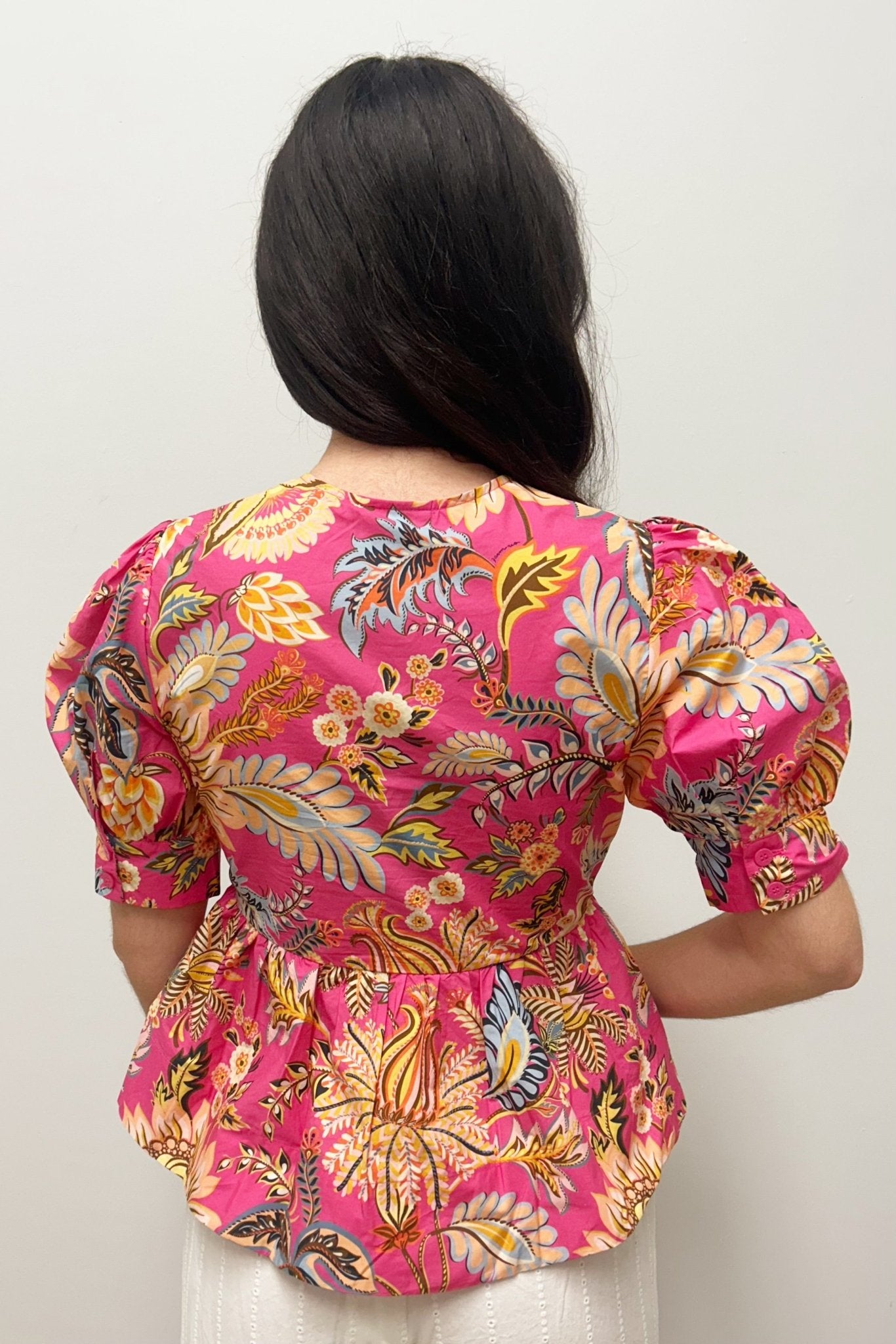 Farm Rio Pink Ligia Floral Puff Sleeve Blouse - Farm Rio