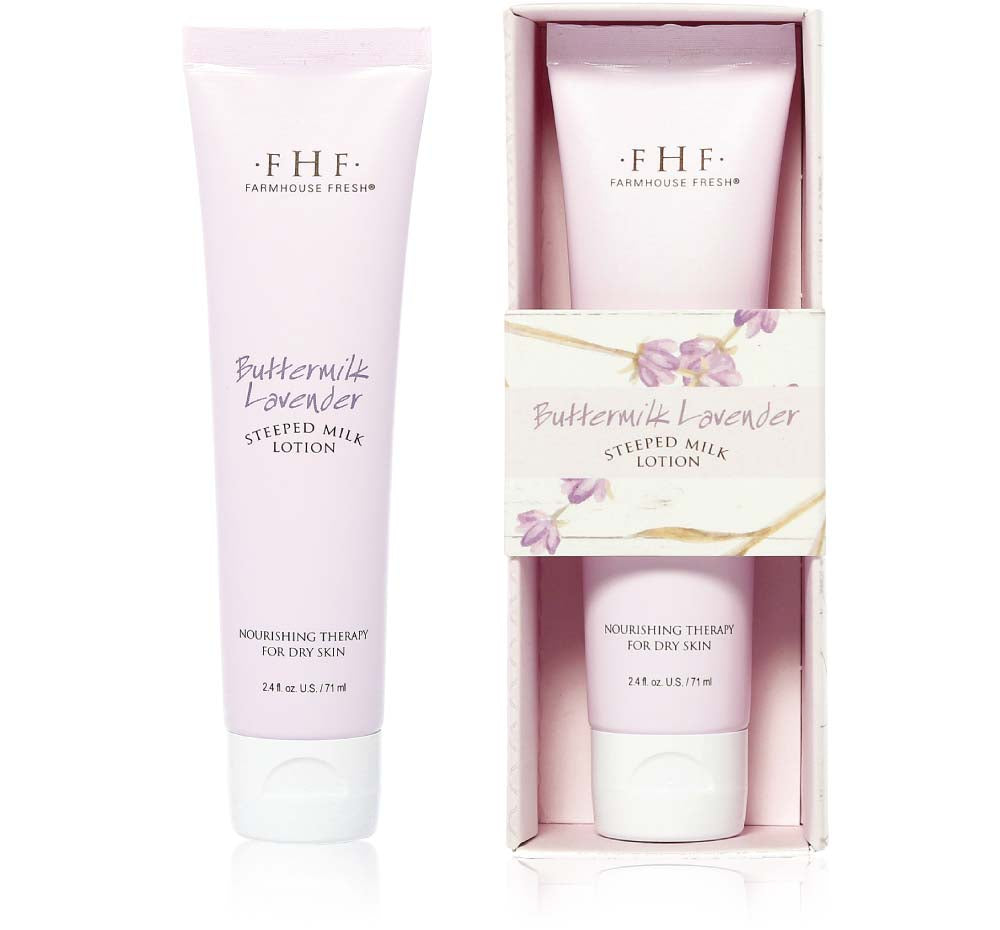 Buttermilk Lavender hand lotion tube with its box