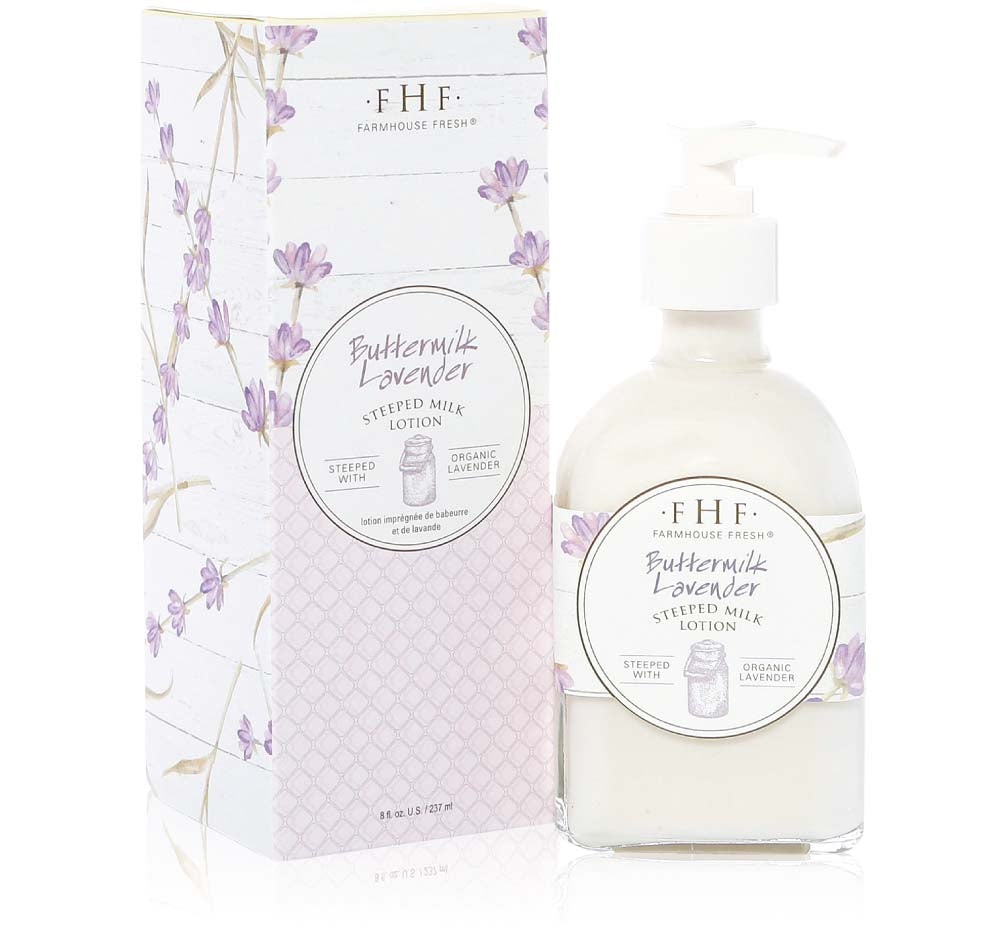 Buttermilk Lavender lotion bottle next to its box