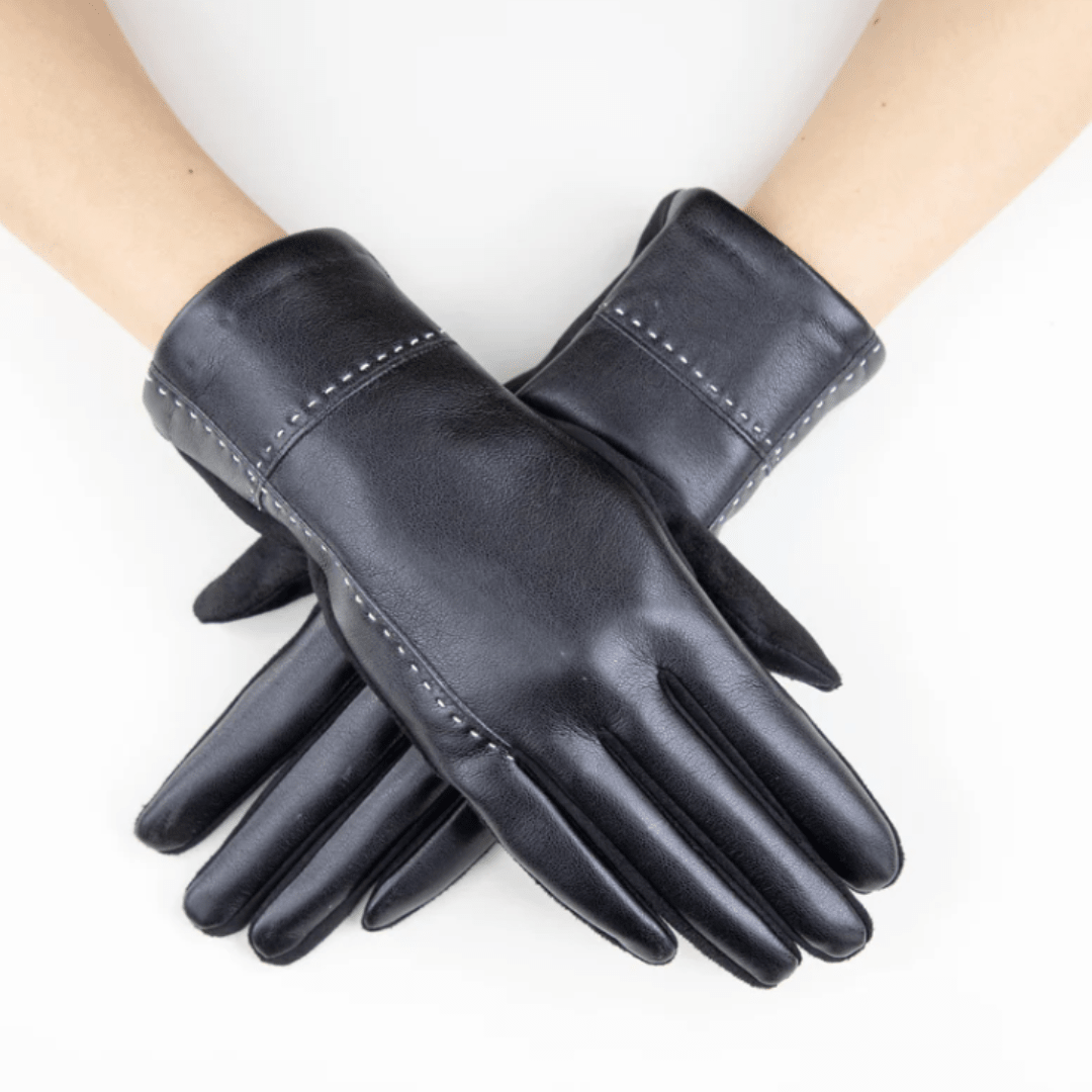 Faux Leather Cross Stitch Gloves - Very Moda
