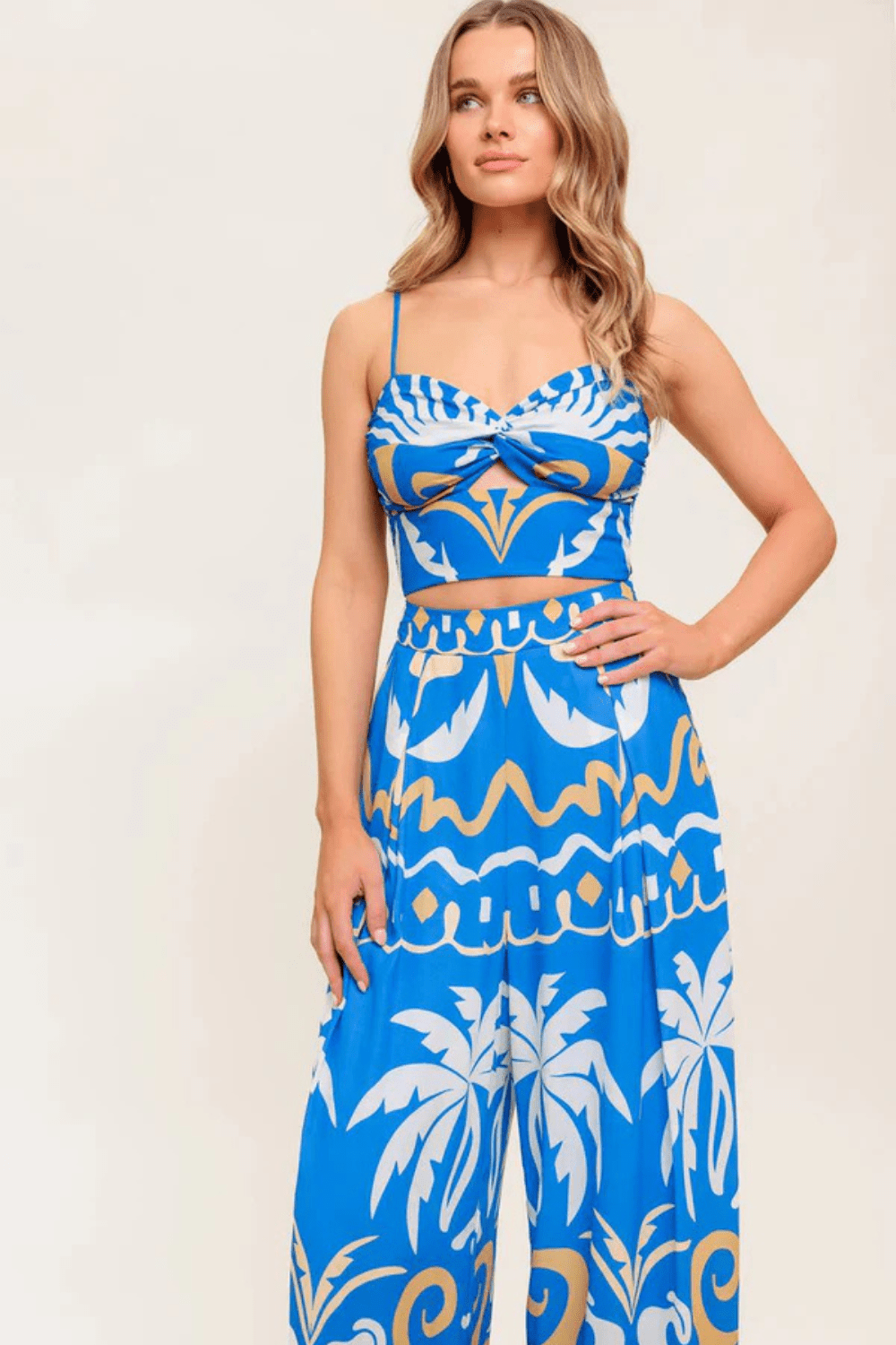 Flying Tomato Evening Blue Woven Crop Top and Pant Set - Flying Tomato