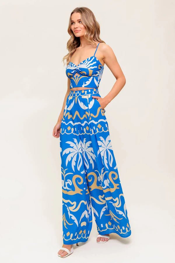 Flying Tomato Evening Blue Woven Crop Top and Pant Set - Flying Tomato