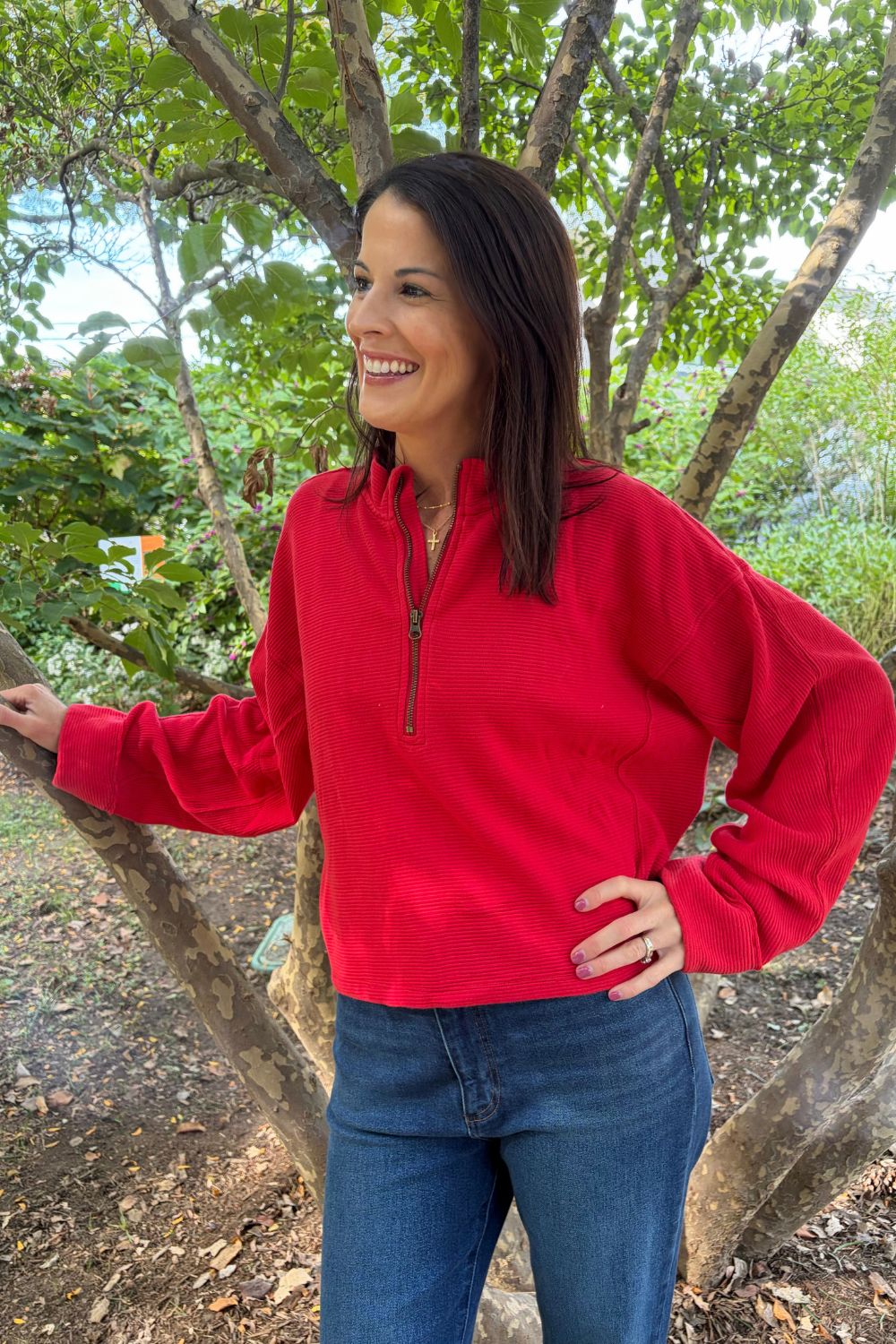 Free People Celeste Quarterzip In Salsa - Free People