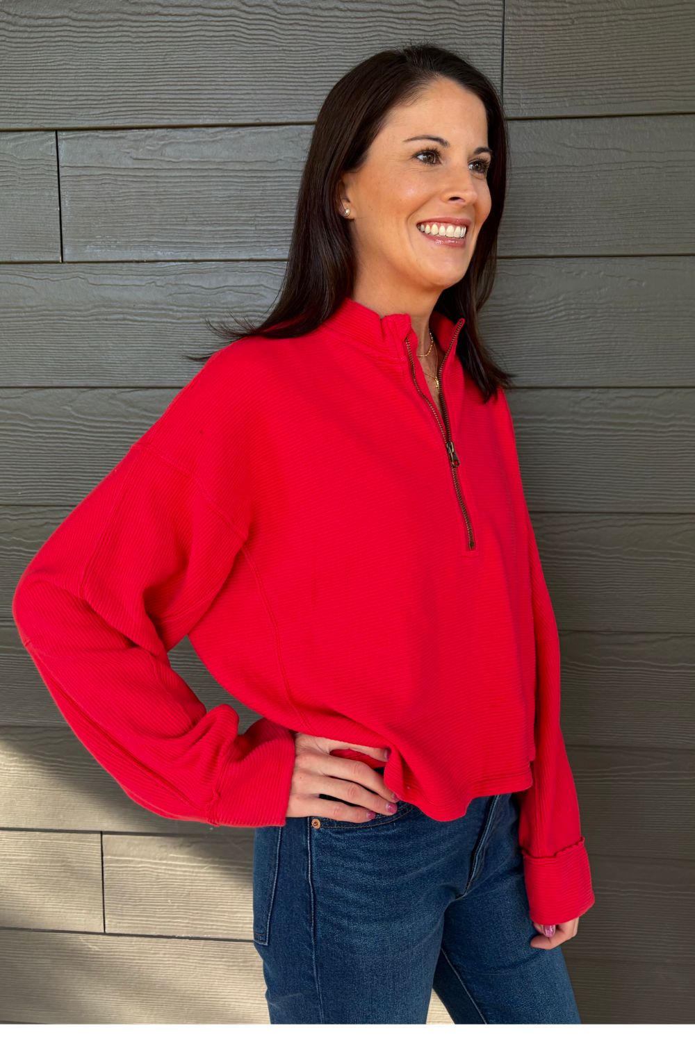 Free People Celeste Quarterzip In Salsa - Free People