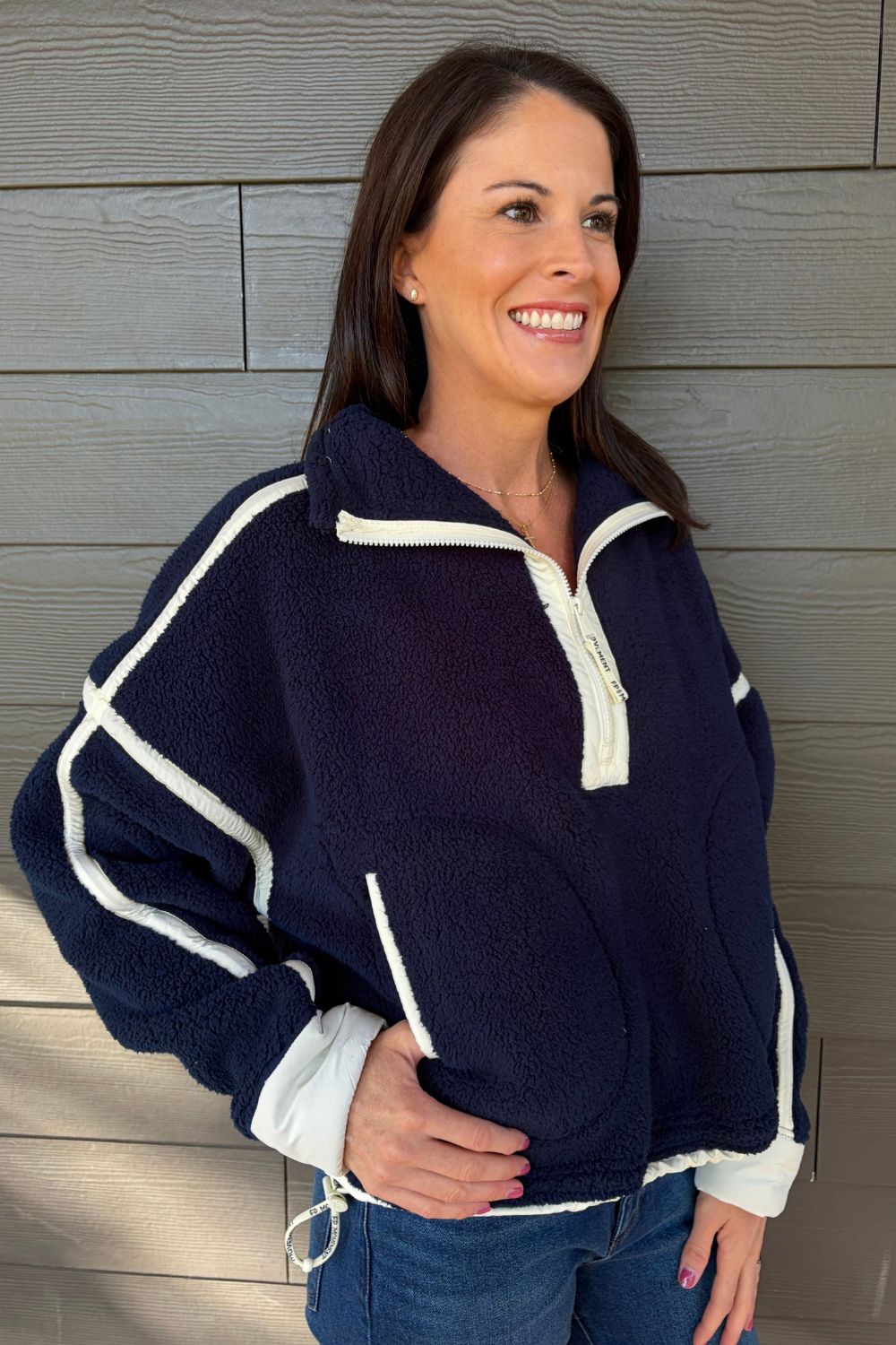 Free People Mountain High 1/2 Zip In Navy Combo - Free People