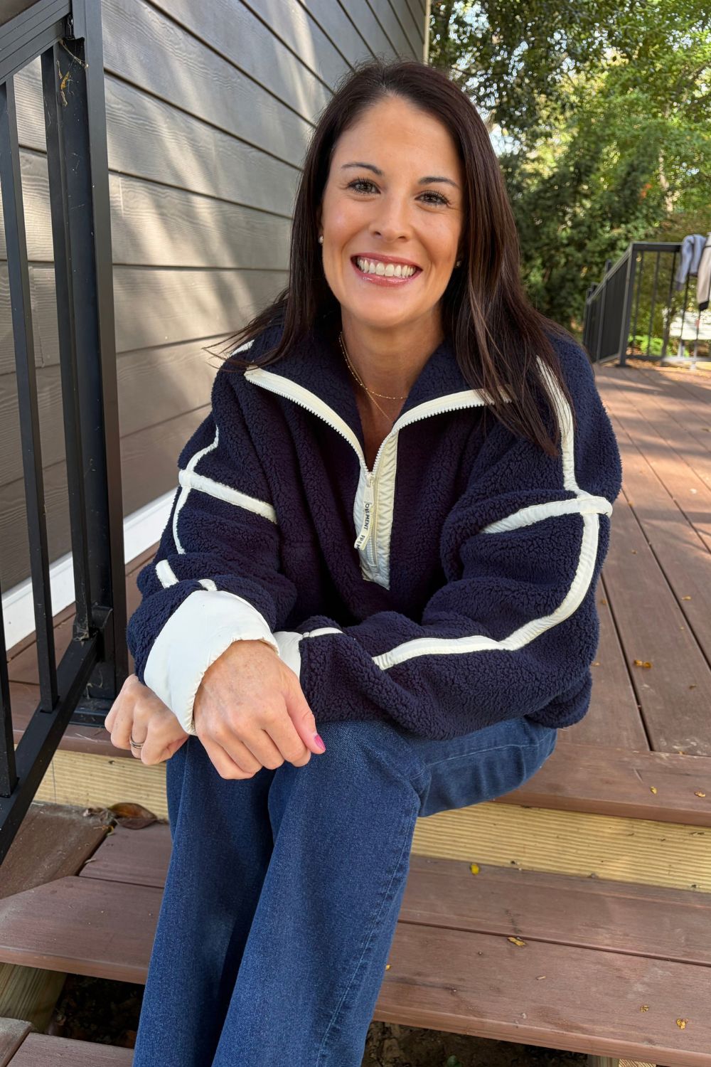 Free People Mountain High 1/2 Zip In Navy Combo - Free People