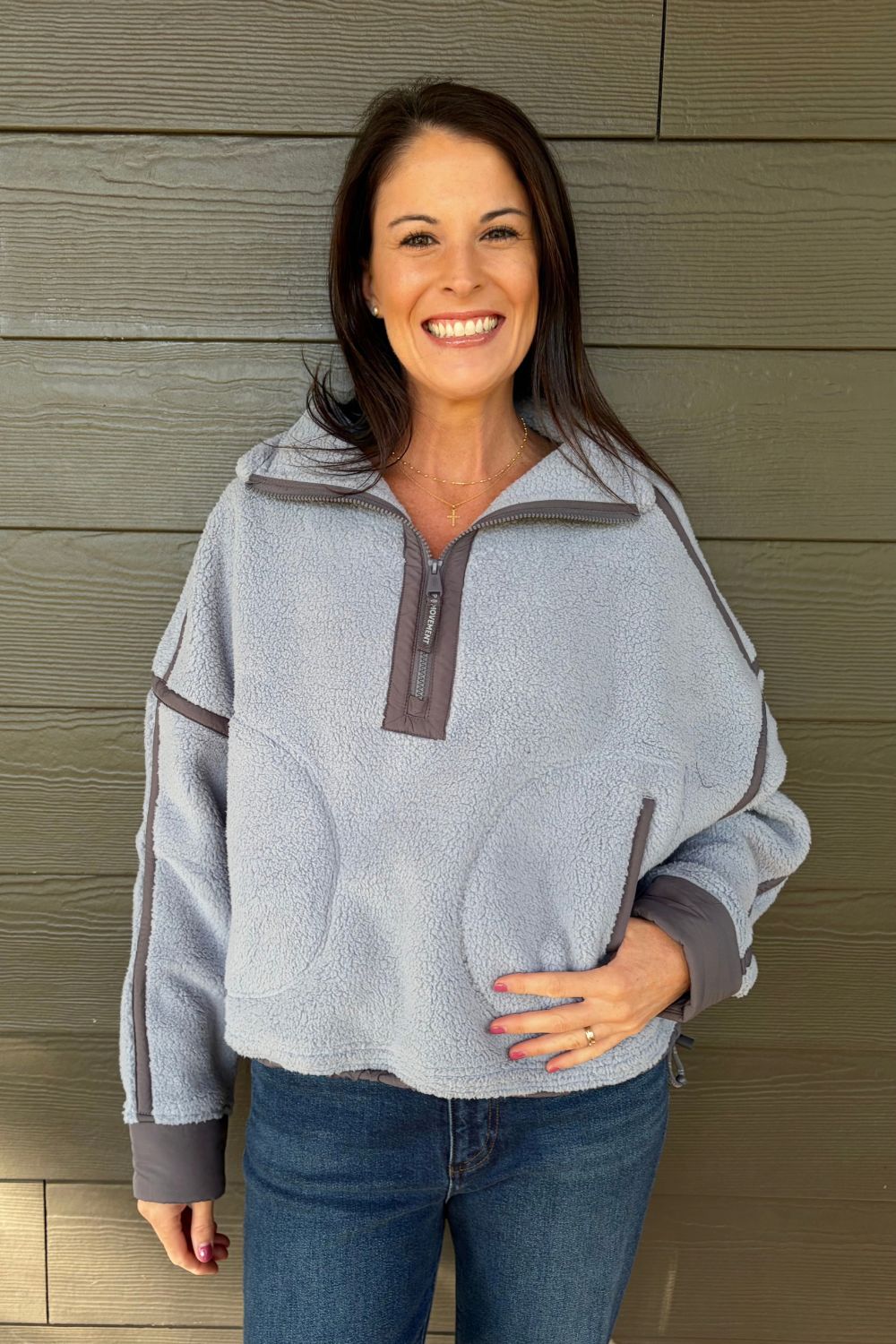 Free People Mountain High 1/2 Zip In Steel Combo - Free People