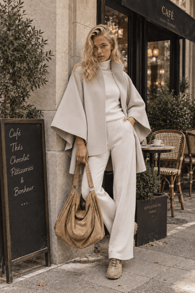 Funnel Neck Belt Cape - Beige - Very Moda