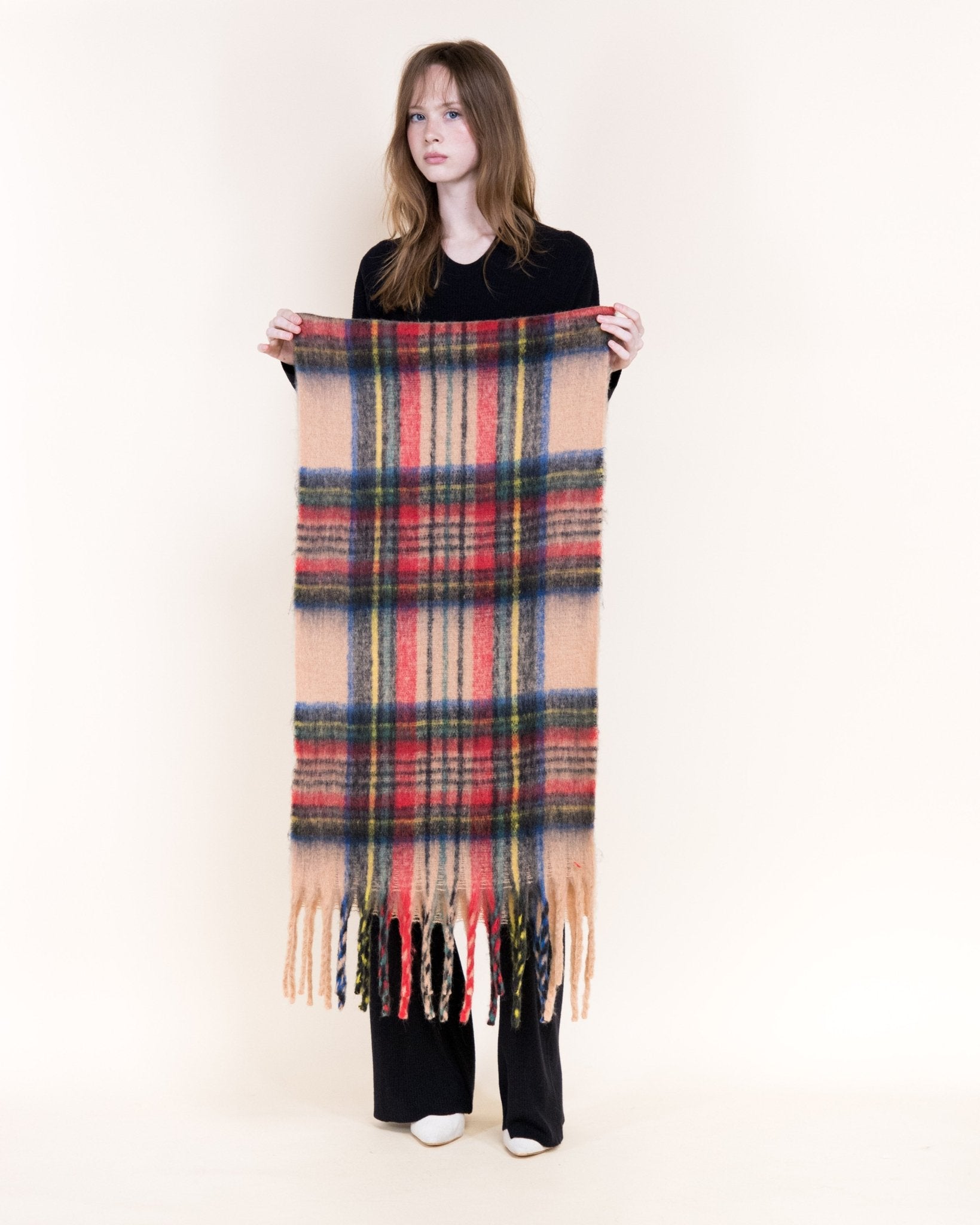 Fuzzy Colorburst Plaid Scarf - Very Moda