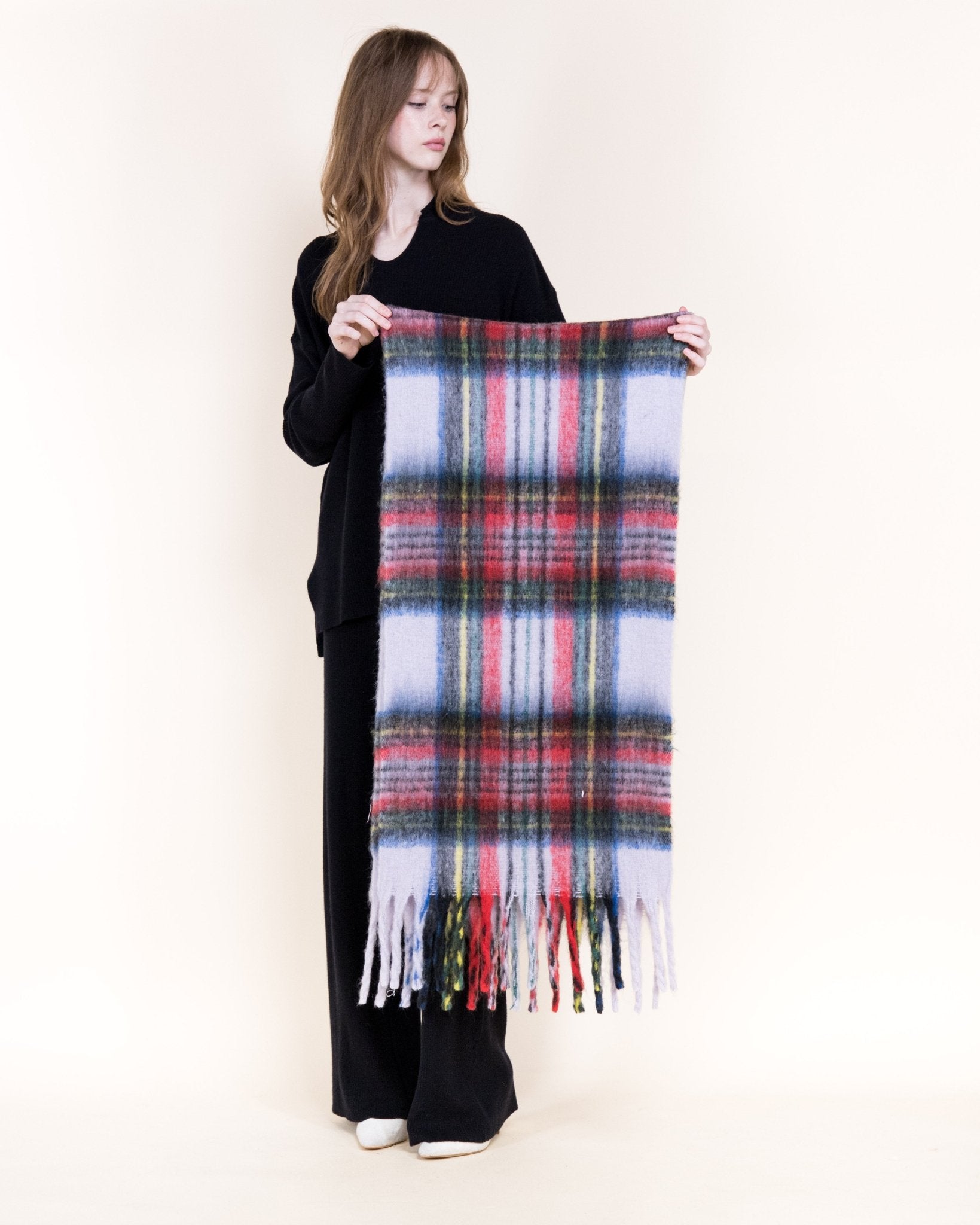 Fuzzy Colorburst Plaid Scarf - Very Moda