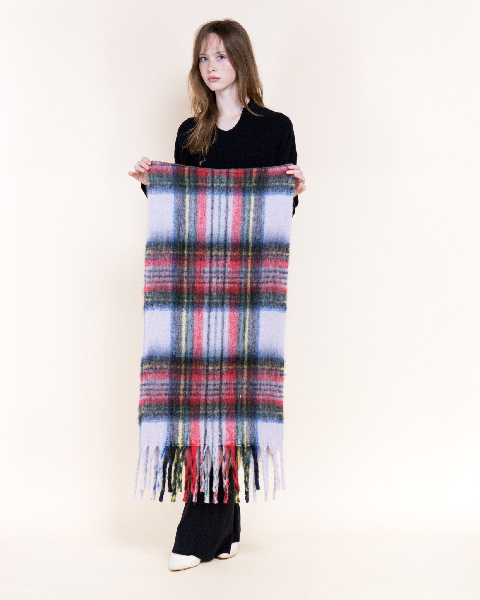 Fuzzy Colorburst Plaid Scarf - Very Moda