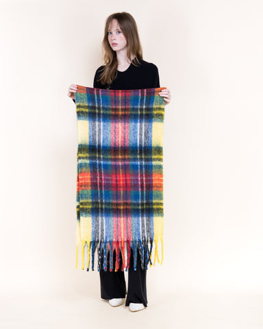 Fuzzy Colorburst Plaid Scarf - Yellow - Very Moda