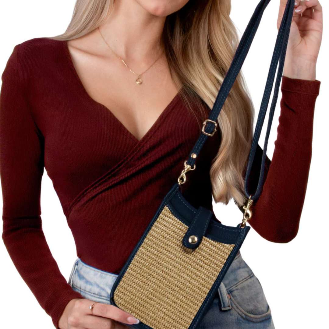 German Fuentes Leather and Straw Crossbody - German Fuentes