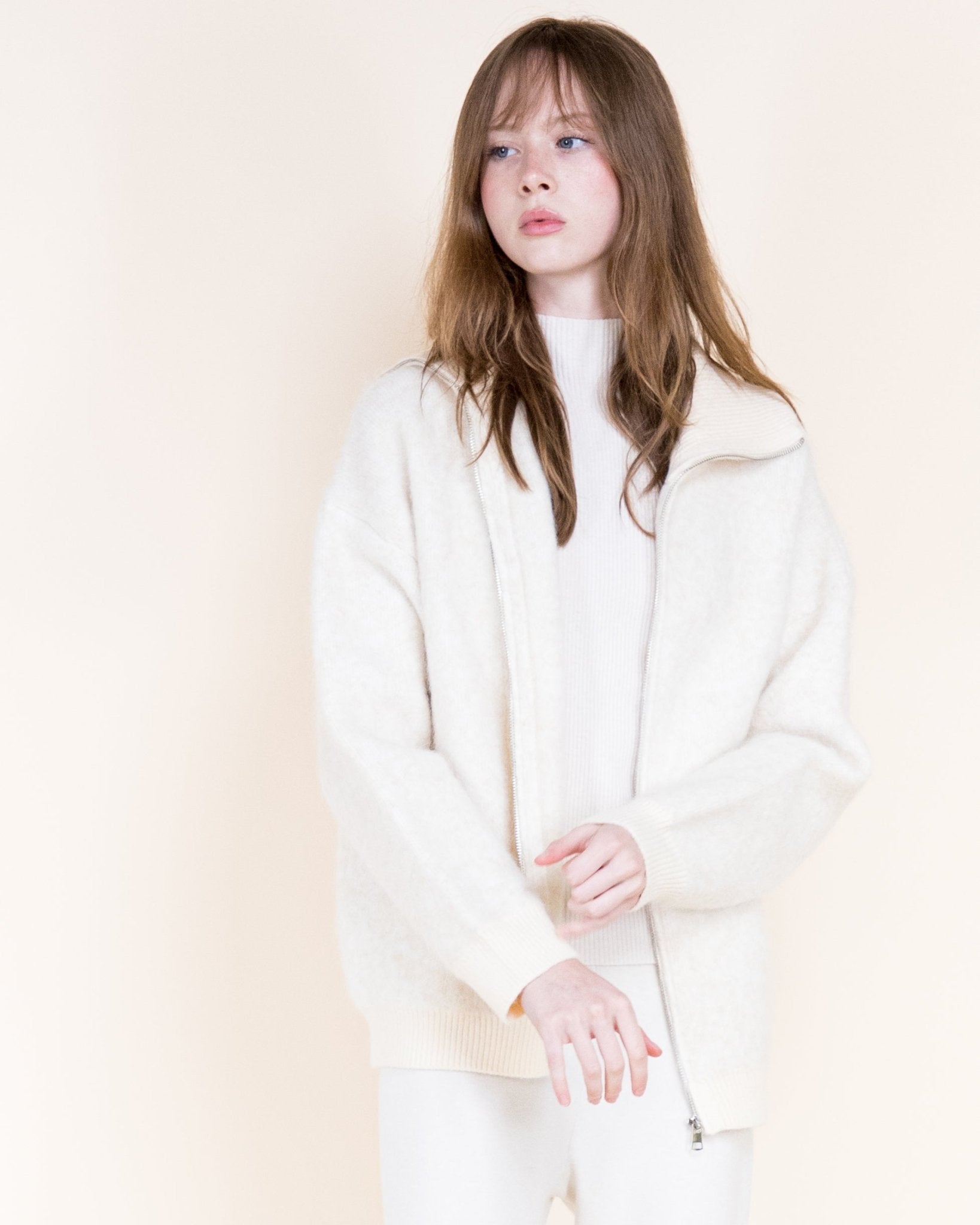 Heathered Two Tone Cardigan - Beige - Very Moda