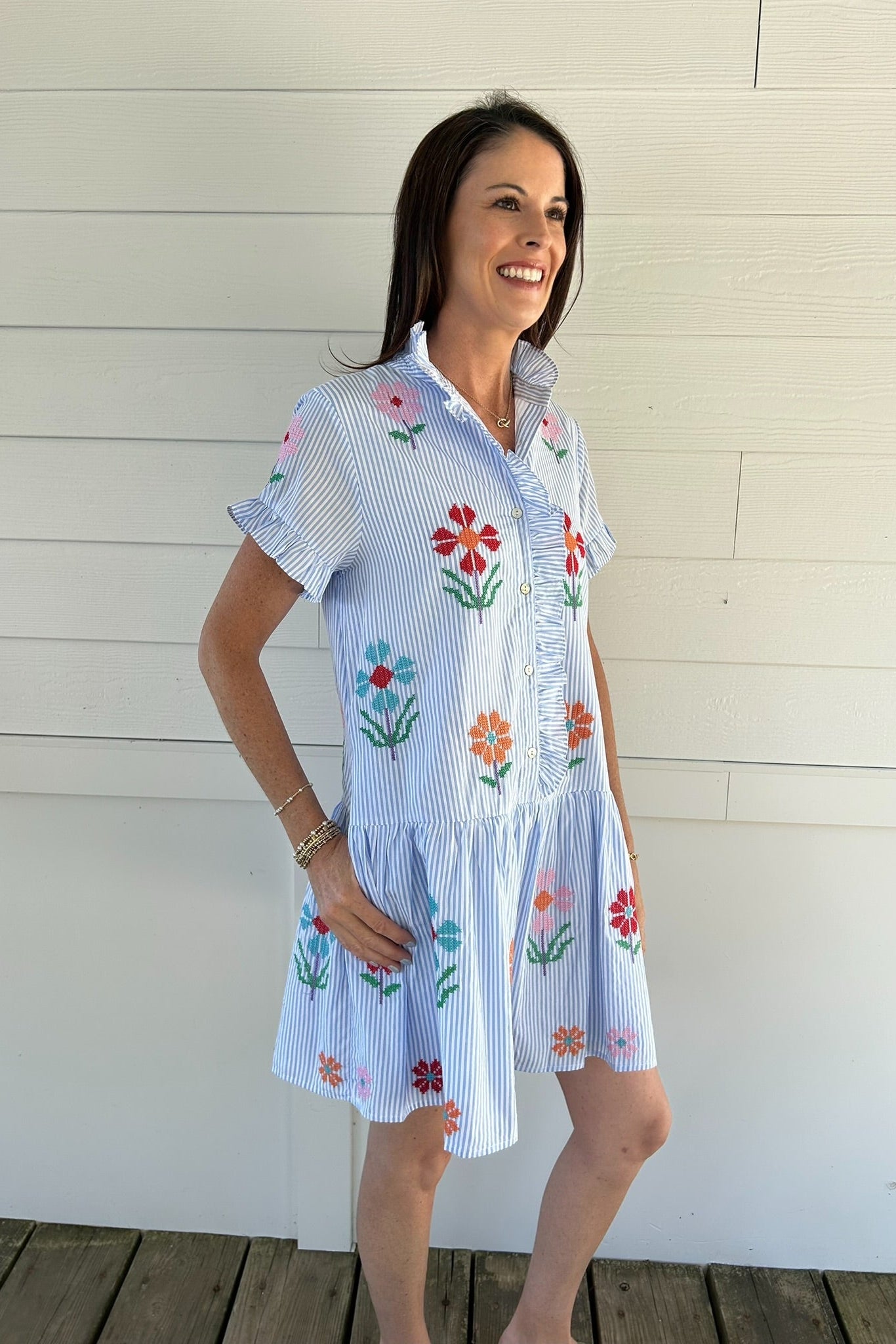 J. Marie Hunter Ruffle Button Up Dress - J. Marie Collections
