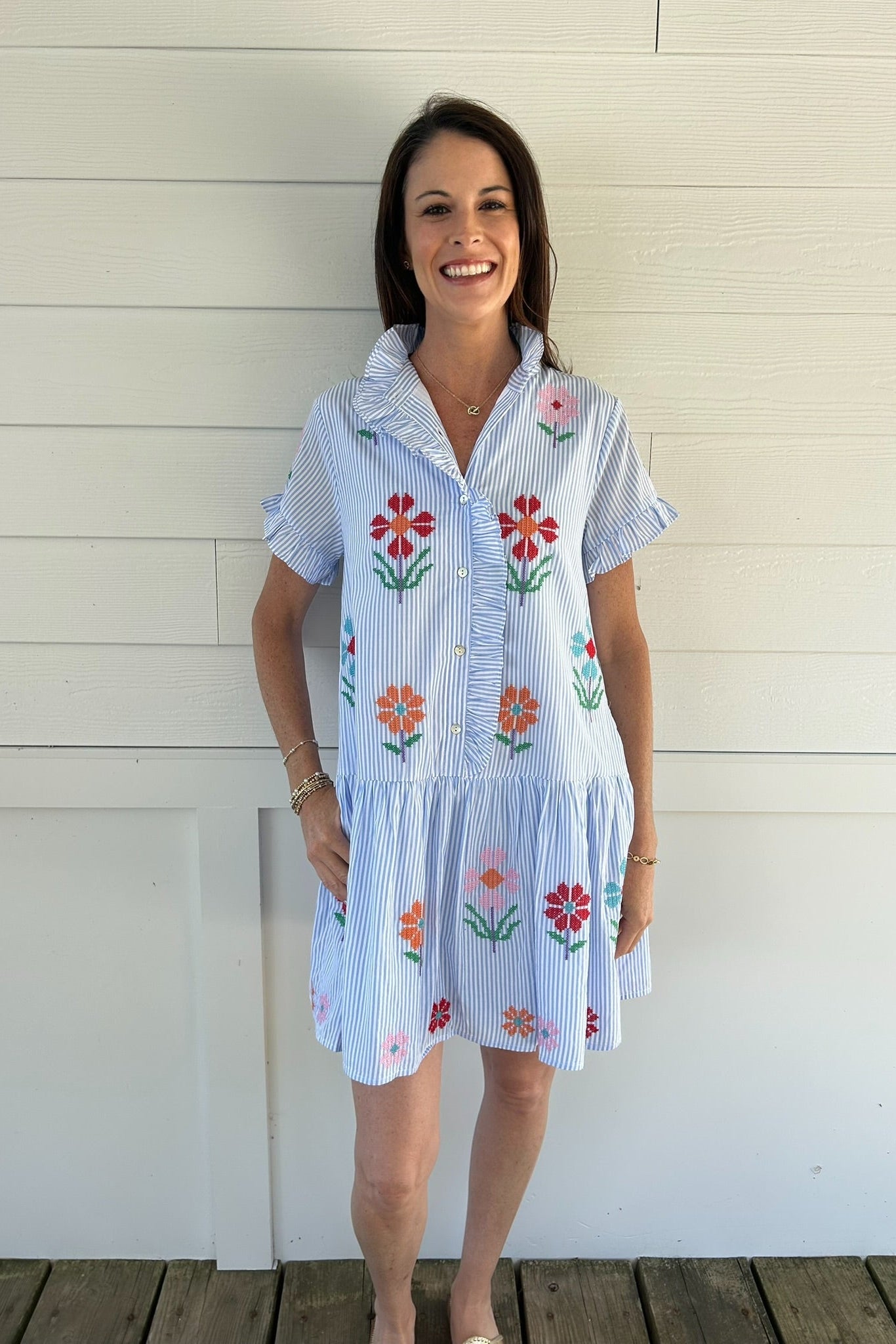J. Marie Hunter Ruffle Button Up Dress - J. Marie Collections