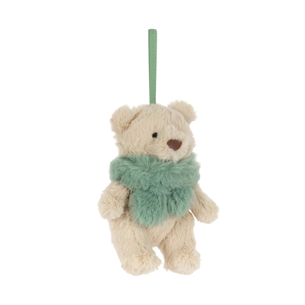 Jellycat Bartholomew Bear Jr. holiday decoration, front view