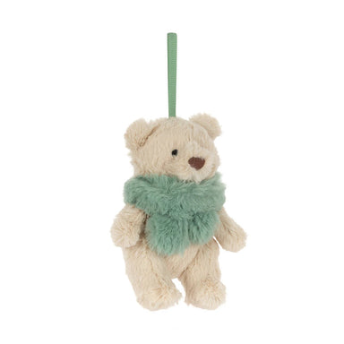 Jellycat Bartholomew Bear Jr. holiday decoration, front view