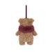 Jellycat Bartholomew Bear holiday decoration wearing a red woolly scarf, another angle