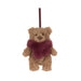 Jellycat Bartholomew Bear holiday decoration wearing a red woolly scarf, another angle