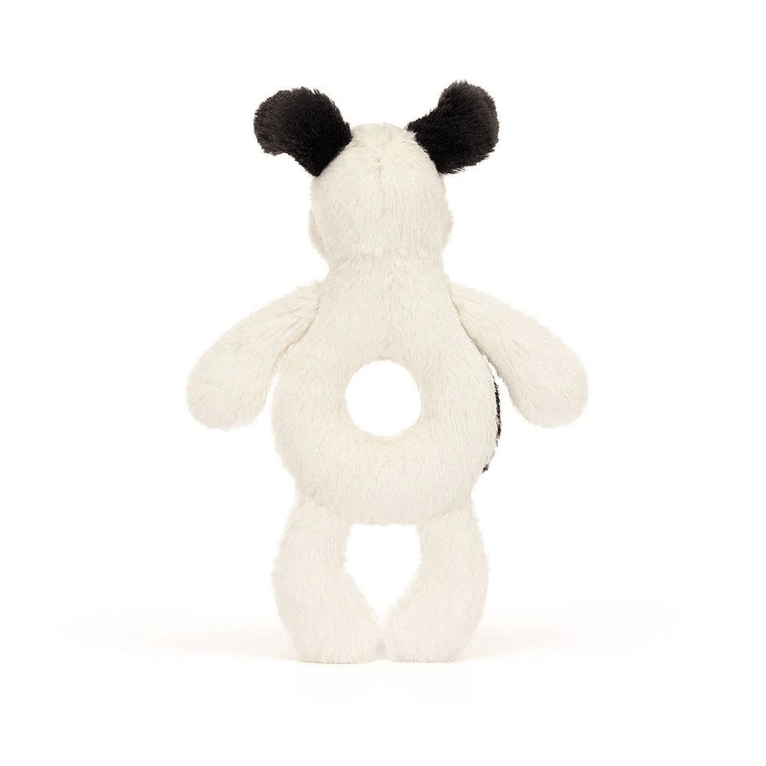Jellycat Bashful Black & Cream Puppy Ring Rattle - Jellycat