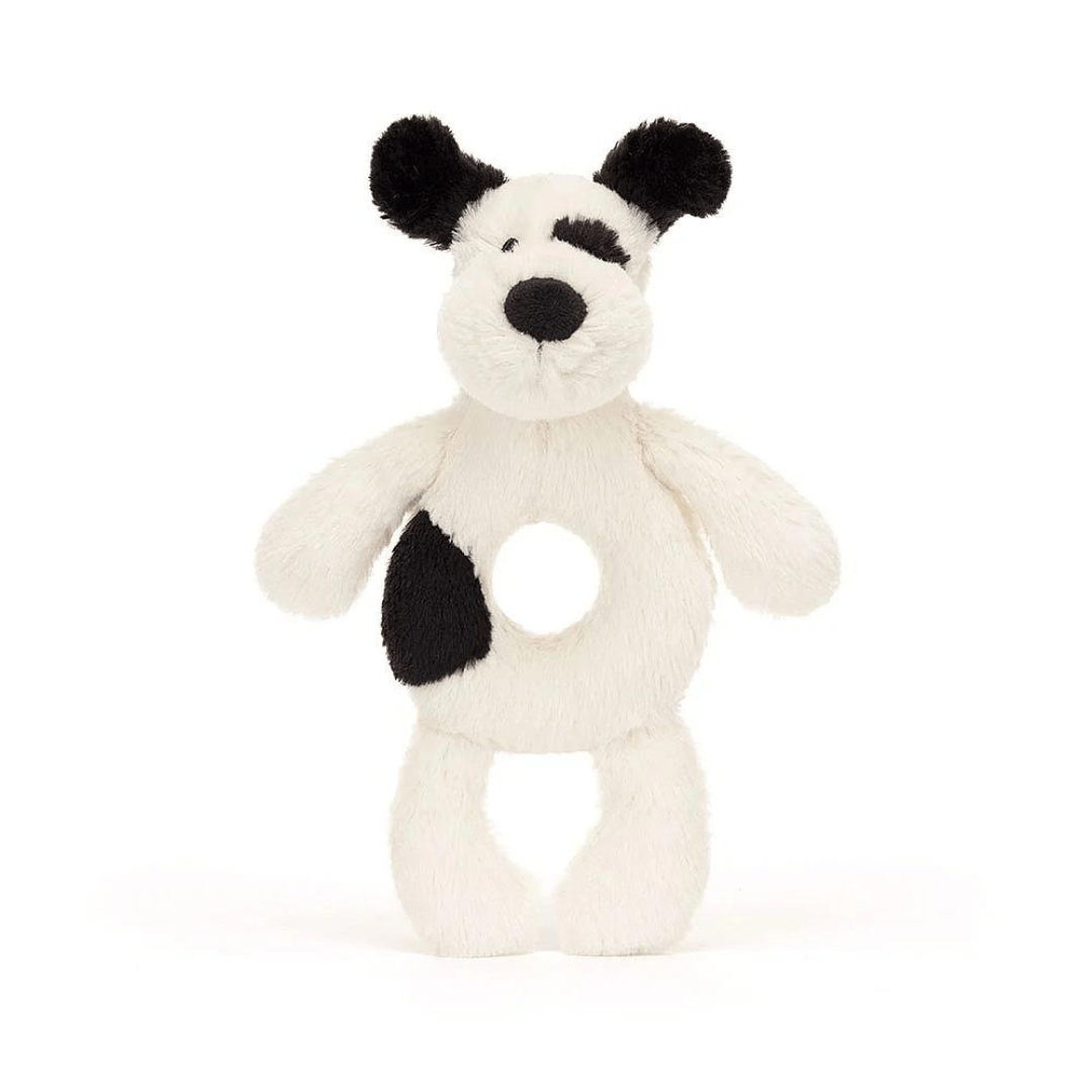 Jellycat Bashful Black & Cream Puppy Ring Rattle - Jellycat