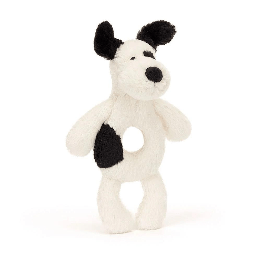 Jellycat Bashful Black & Cream Puppy Ring Rattle - Jellycat