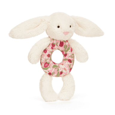 Jellycat Blossom Cream "Berry" Bunny Ring Rattle - Jellycat