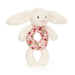 Jellycat Blossom Cream "Berry" Bunny Ring Rattle - Jellycat