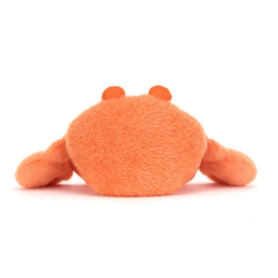 Orange plush crab toy on a white background