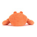 Orange plush crab toy on a white background