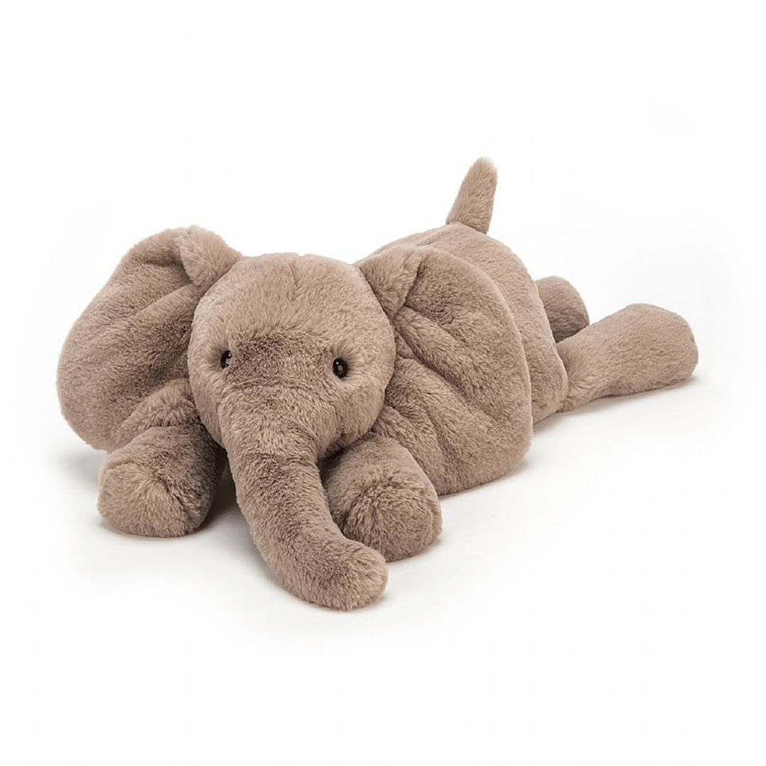 Plush elephant toy on a white background