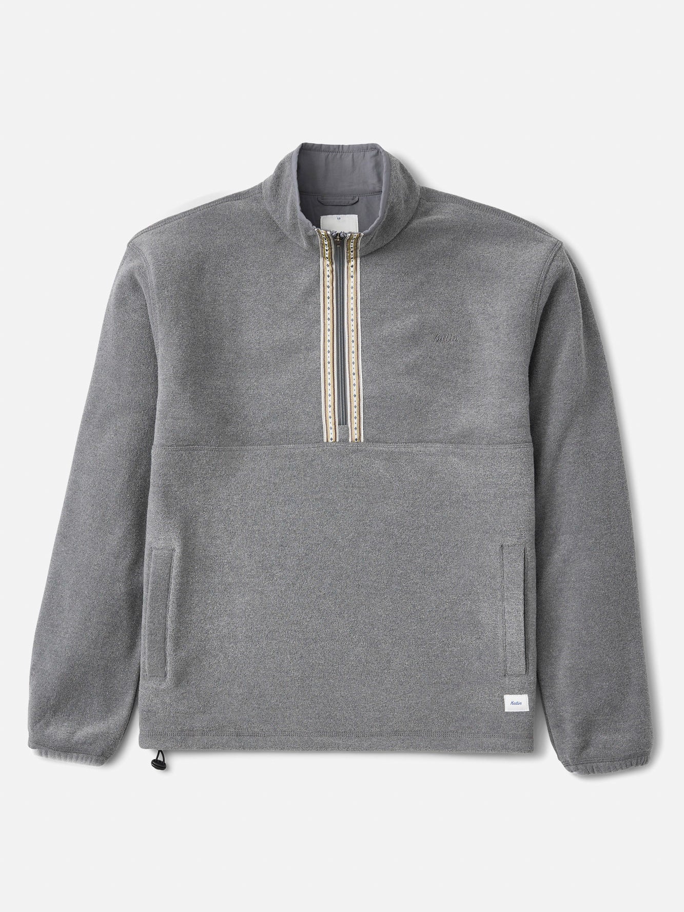 Katin Nelson Jacket in charcoal gray polar fleece with quarter zip and mock neck, laid flat, front view