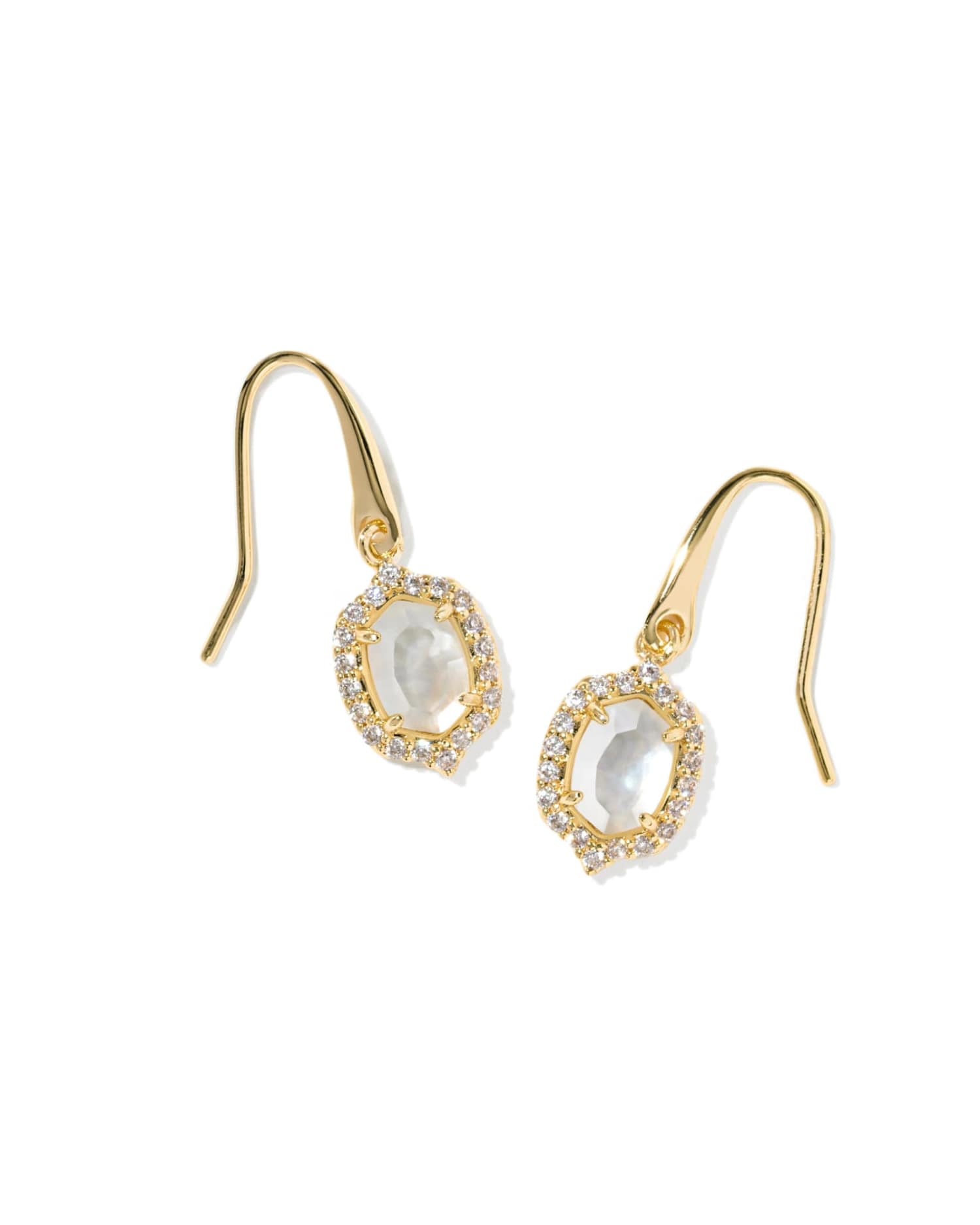 Kendra Scott Daphne Crystal Frame Gold Drop Earrings in Ivory Mother-of-Pearl