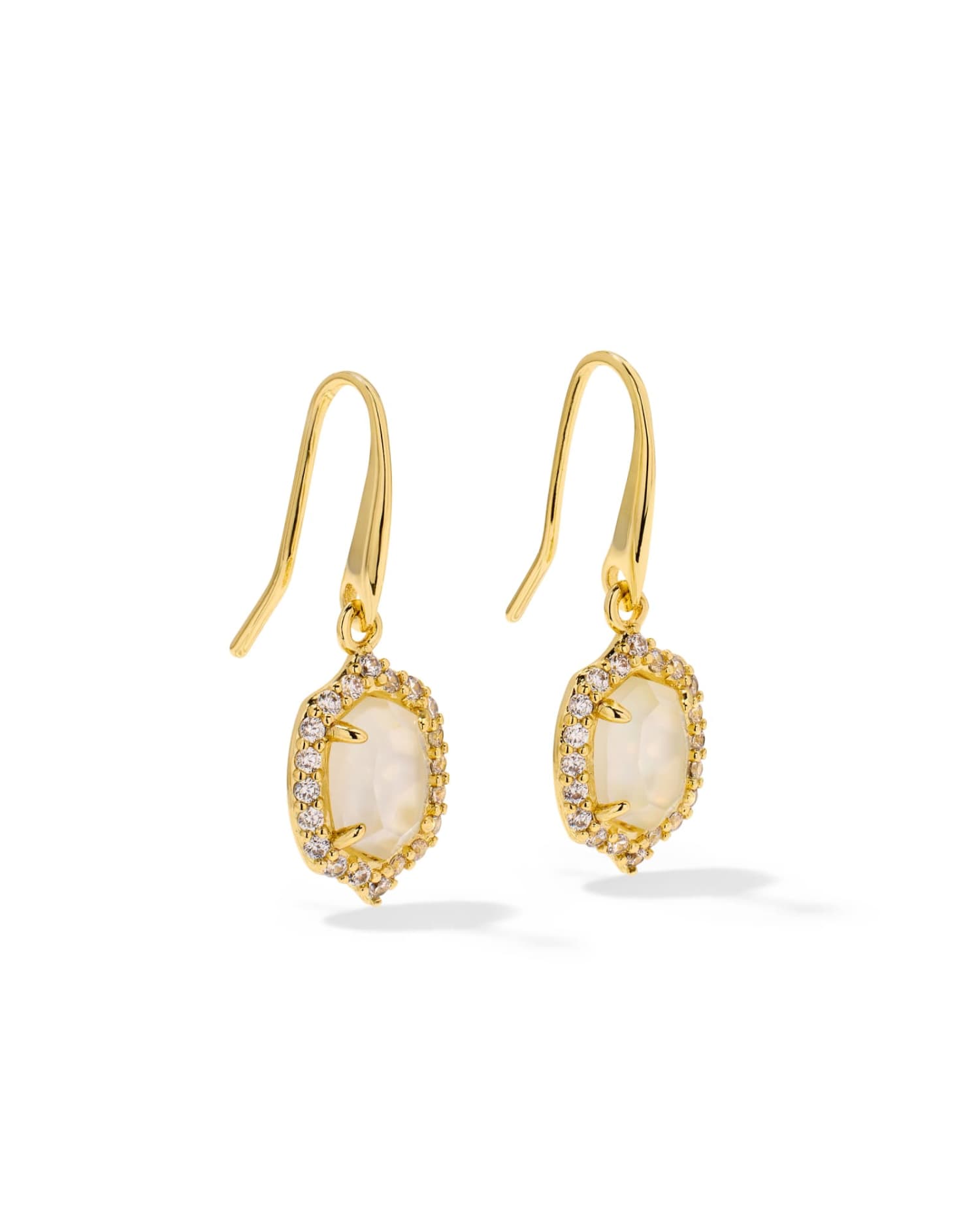 Kendra Scott Daphne Crystal Frame Gold Drop Earrings in Ivory Mother-of-Pearl, view 2