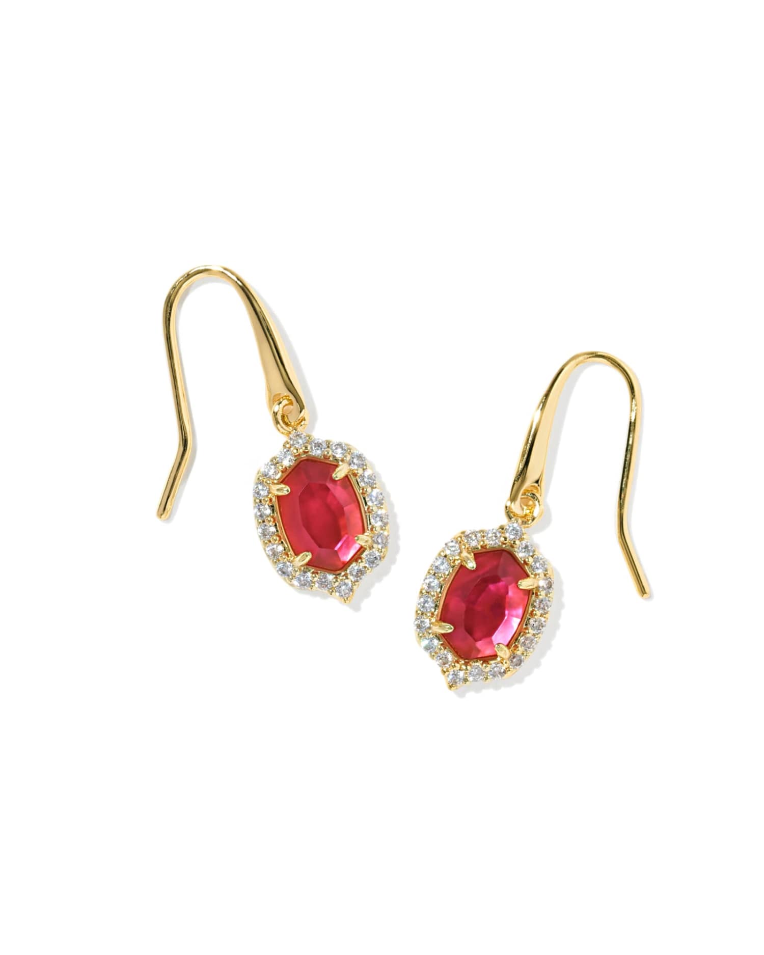 Kendra Scott Daphne Crystal Frame Gold Drop Earrings in Dark Pink Illusion