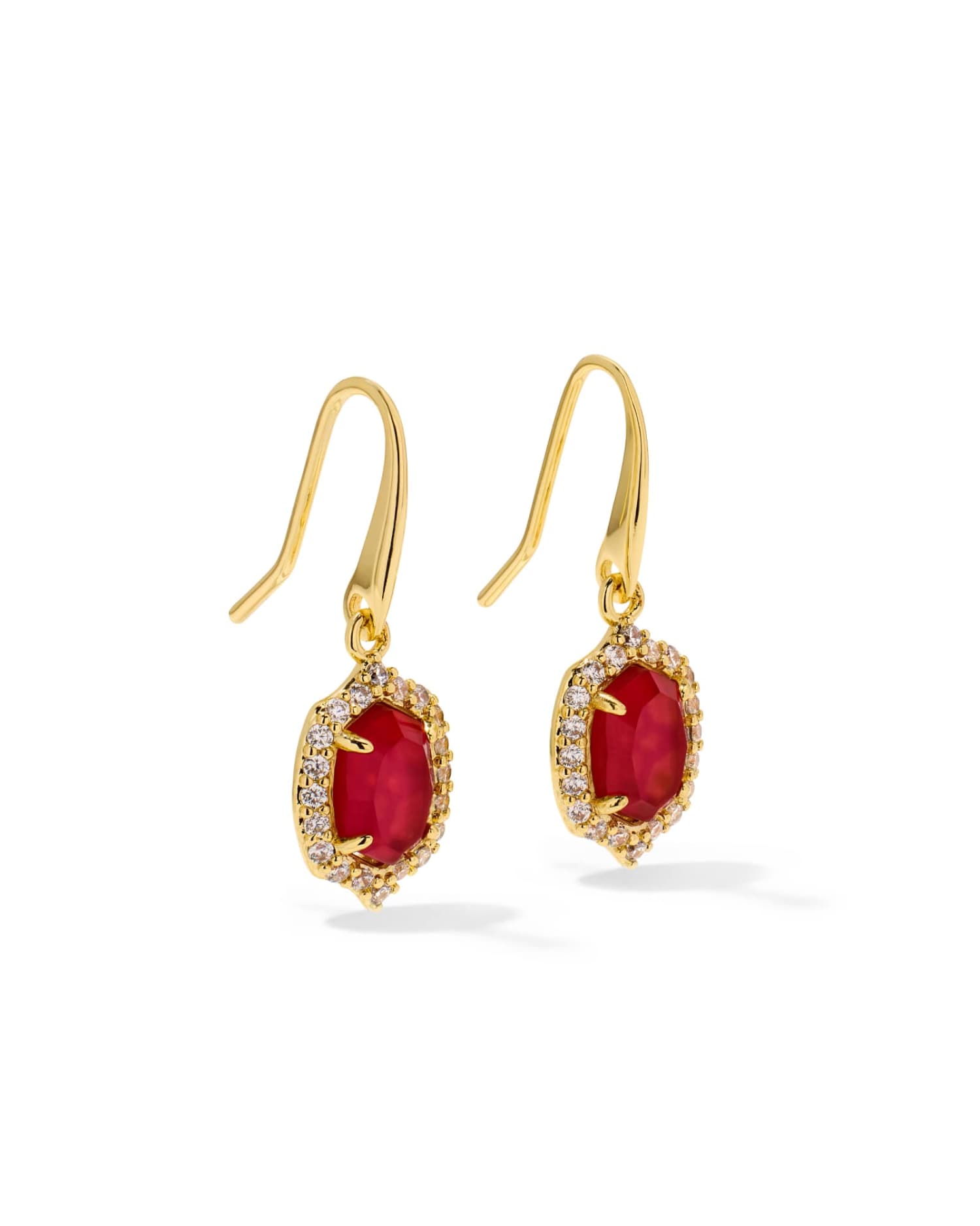 Kendra Scott Daphne Crystal Frame Gold Drop Earrings in Dark Pink Illusion, view 2