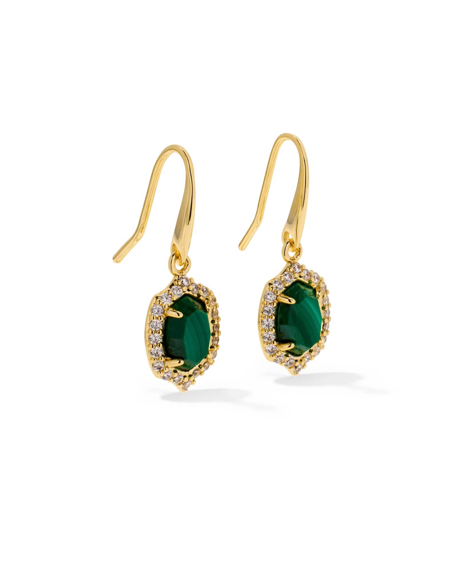 Kendra Scott Daphne Crystal Frame Gold Drop Earrings in Green Malachite, view 2
