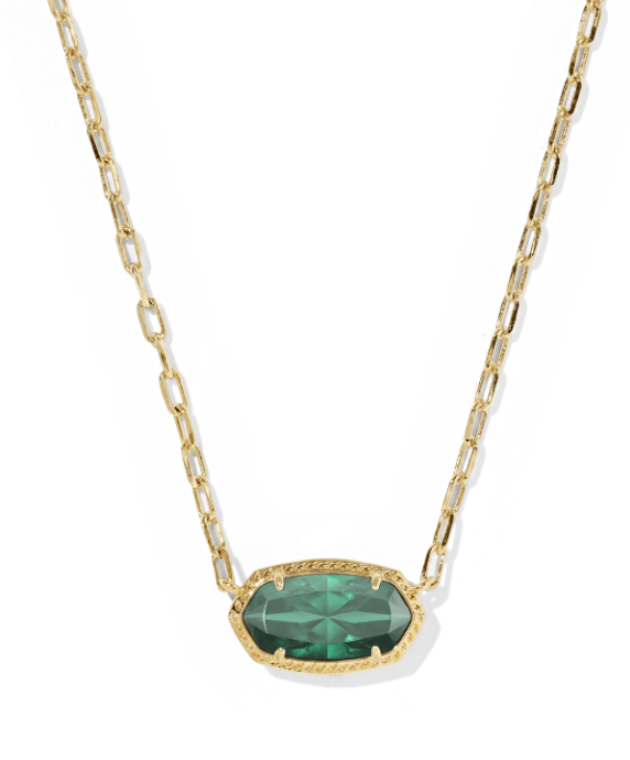 Kendra Scott Elisa Luxe Gold Short Pendant Necklace in Dark Green Crystal