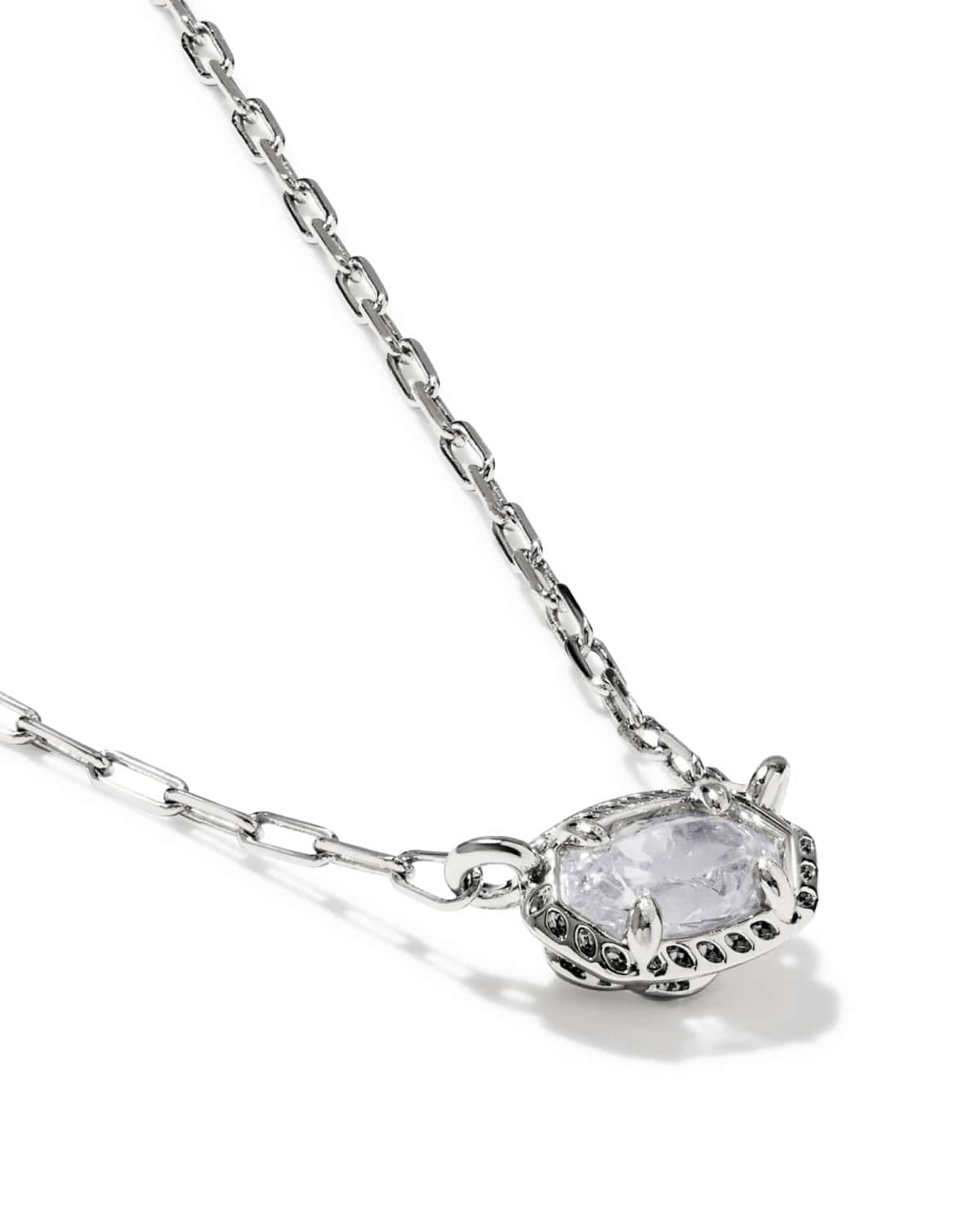 Kendra Scott Mini Elisa Luxe silver pendant necklace in White CZ, view 3
