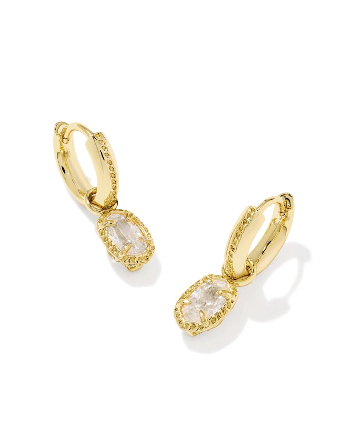 Kendra Scott Mini Ellie Luxe gold huggie earrings in White CZ, view 2