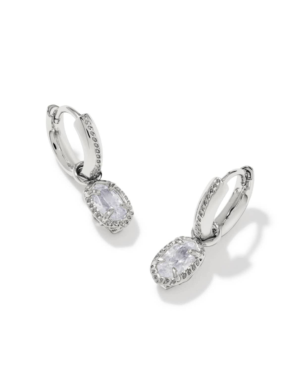 Kendra Scott Mini Ellie Luxe silver huggie earrings in White CZ, view 2