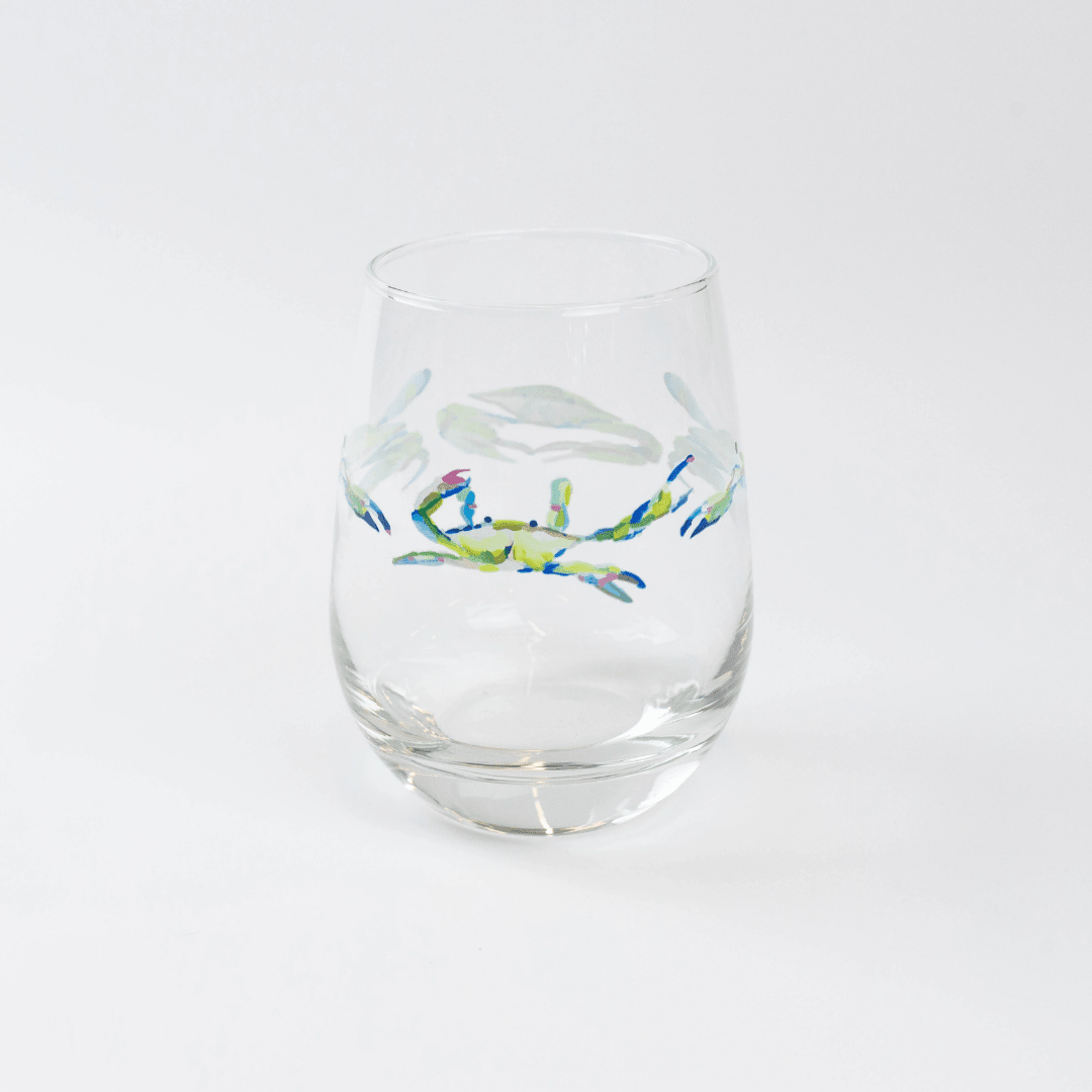 Kim Hovell Stemless Wine Glass - Bay Blues - Kim Hovell