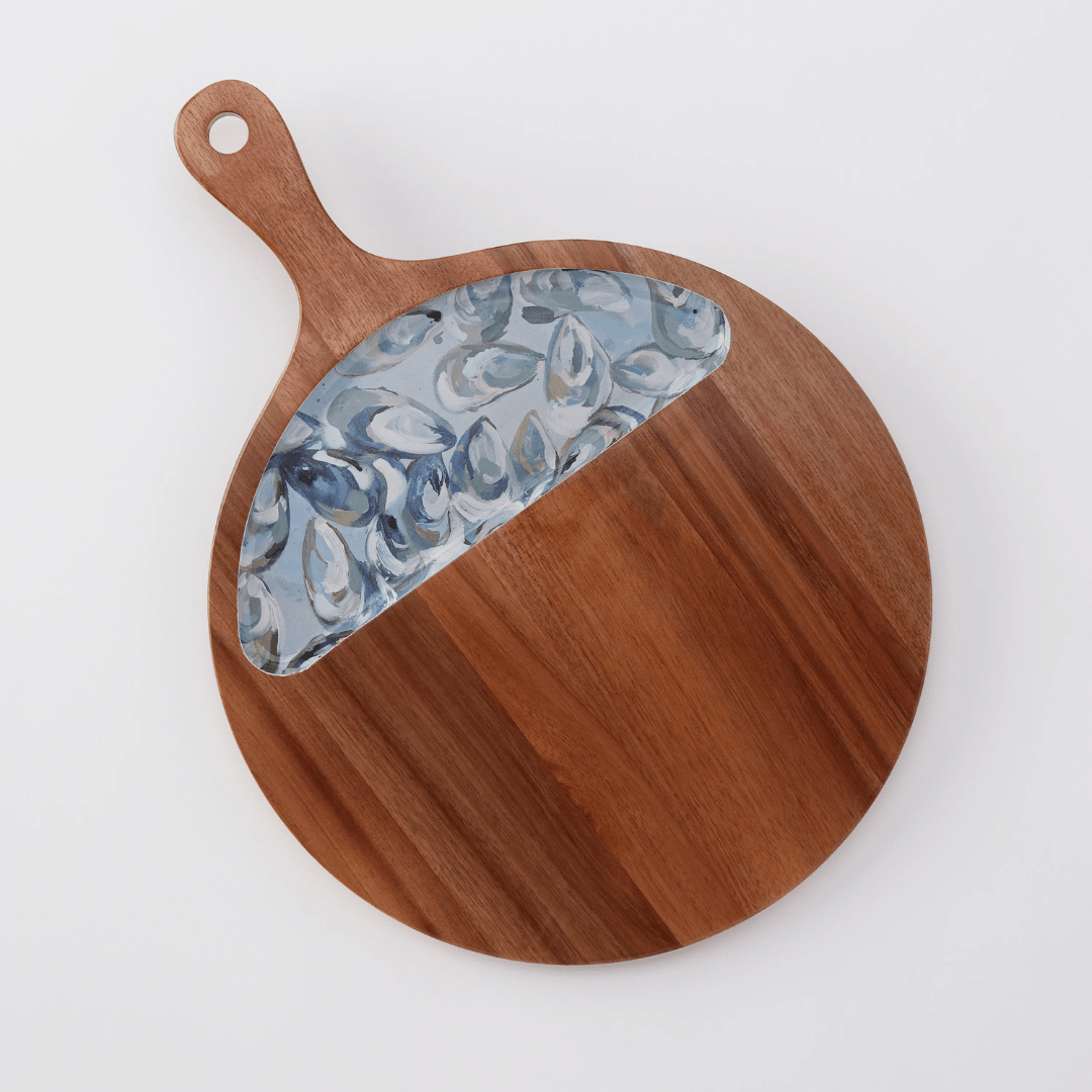 Kim Hovell Wood Serving Tray (Round) - Pewter Shells - Kim Hovell