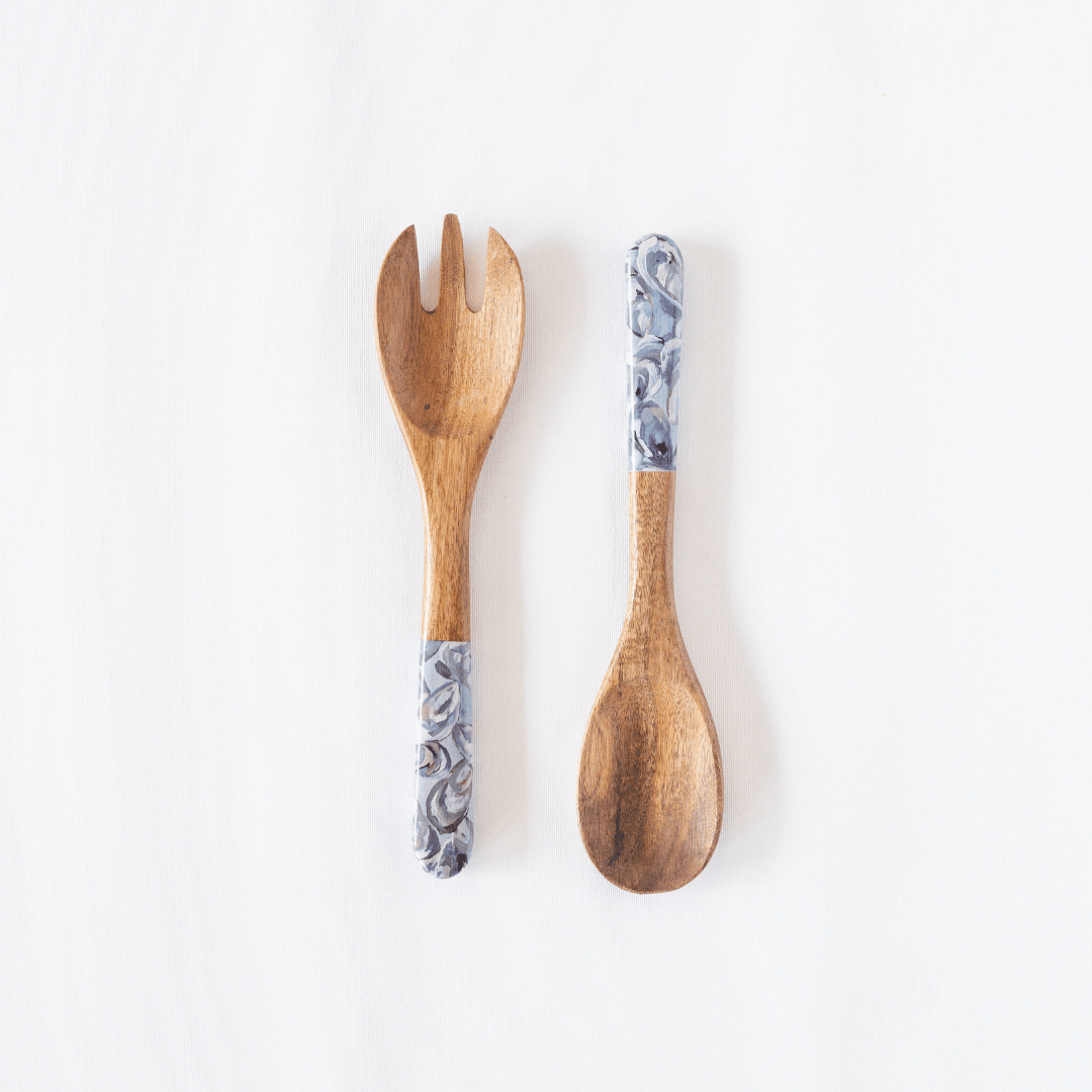 Kim Hovell Wooden Salad Utensils - Pewter Shells - Kim Hovell