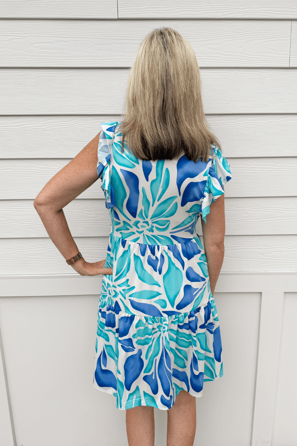 La Mer Luxe Knit SS Brooke Dress - Blue Blossom - La Mer Luxe