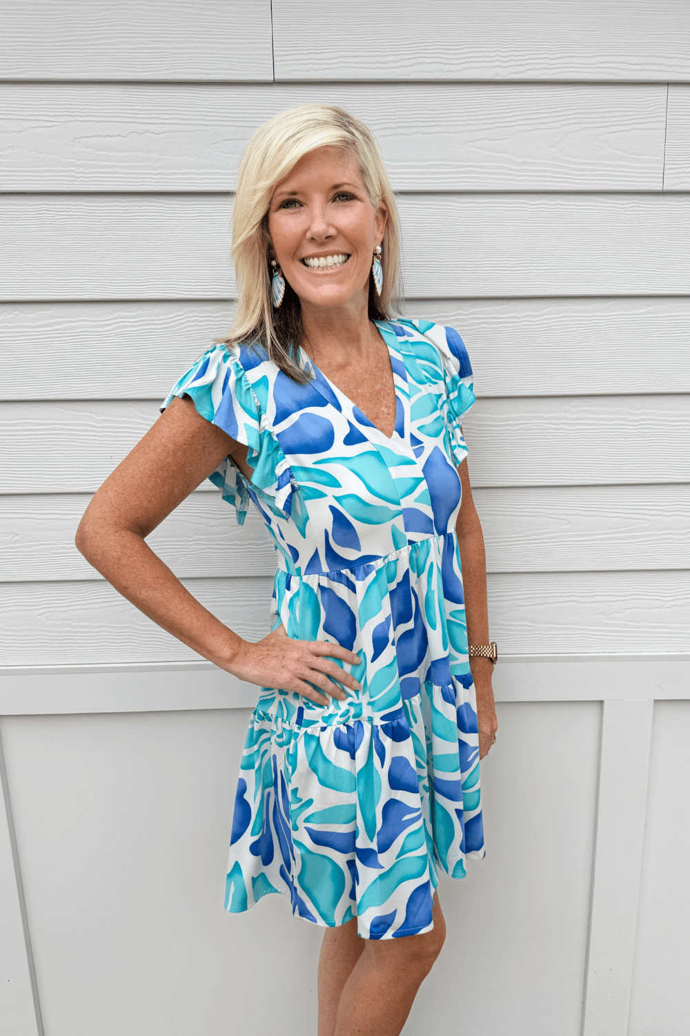 La Mer Luxe Knit SS Brooke Dress - Blue Blossom - La Mer Luxe