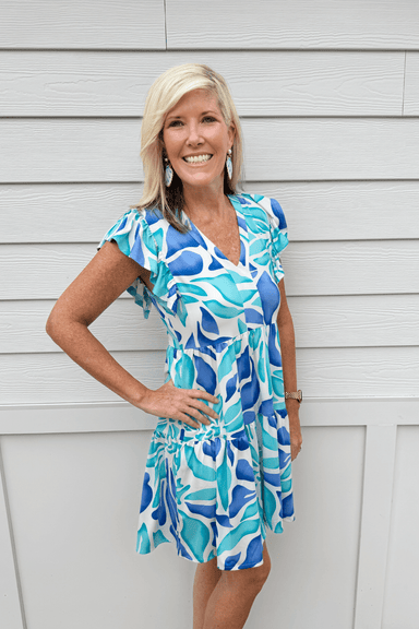La Mer Luxe Knit SS Brooke Dress - Blue Blossom - La Mer Luxe