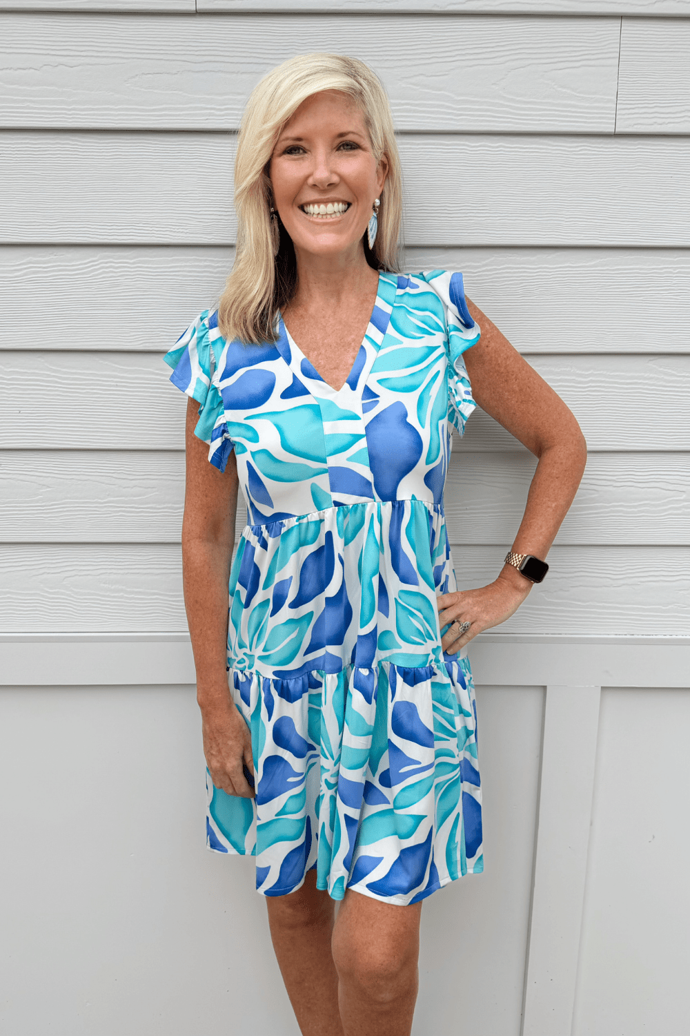 La Mer Luxe Knit SS Brooke Dress - Blue Blossom - La Mer Luxe